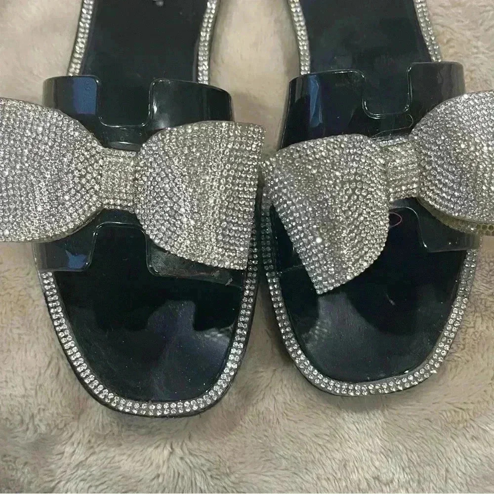 Slide Sandals With Rhinestone Bow - Picture 5 of 5